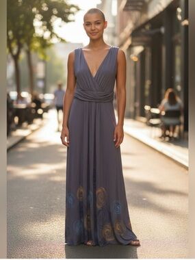 Boden gray jersey embroidered hem maxi dress size 8